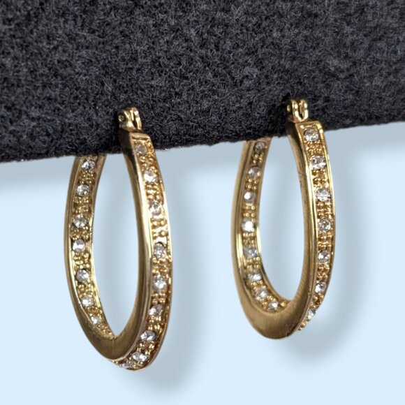 Vintage Rhinestone Twisted Hoop Earrings - Picture 1 of 5